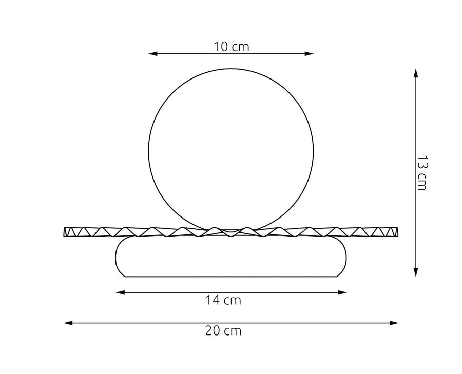 Schéma coté du luminaire indiquant 10, 13, 14 et 20 centimètres