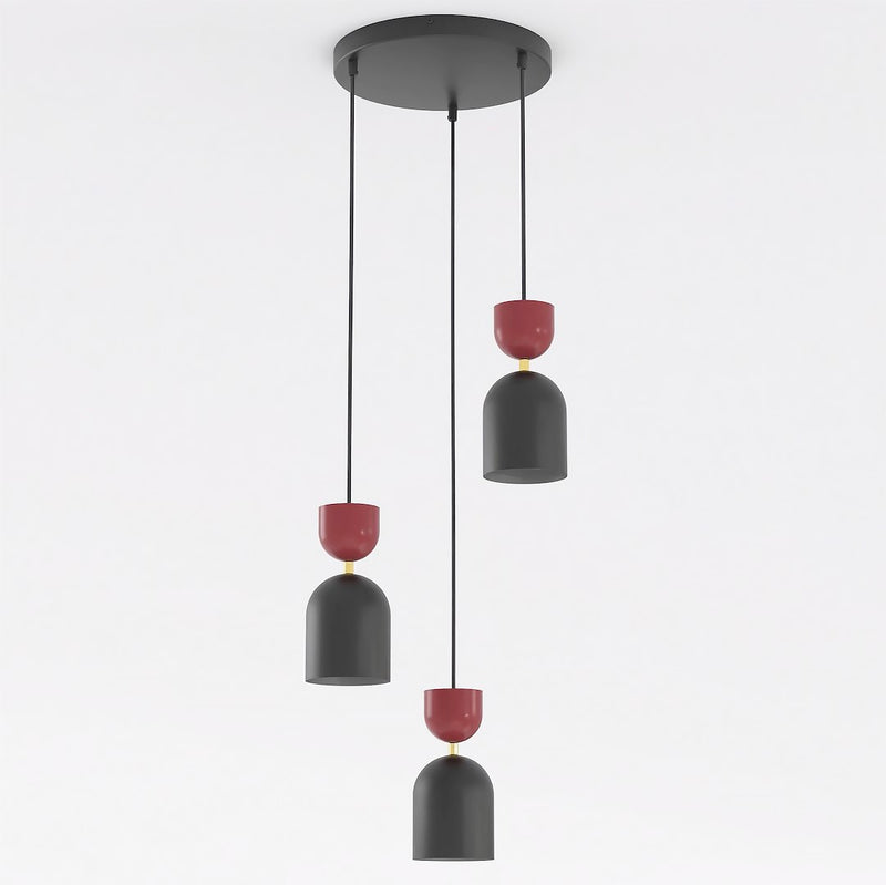 Suspension Gaudi 3 lumières noire et bordeaux, H 34 cm