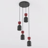 Suspension Gaudi 3 lumières noire et bordeaux, H 38 cm