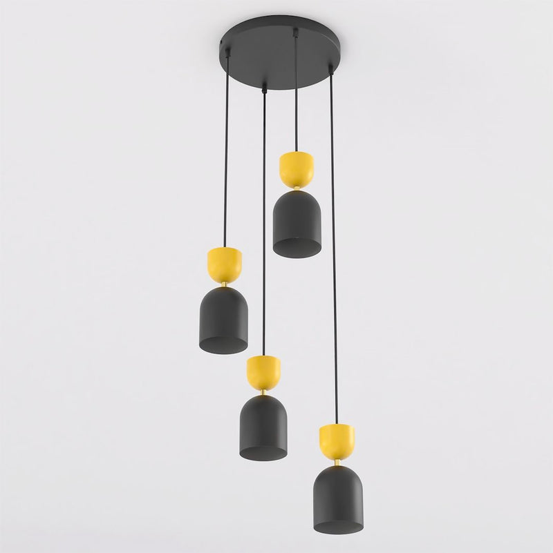 Suspension Gaudi 3 lumières noire et orange, H 38 cm