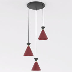 Suspension Klever 3 lumières noire et bordeaux, H 40 cm