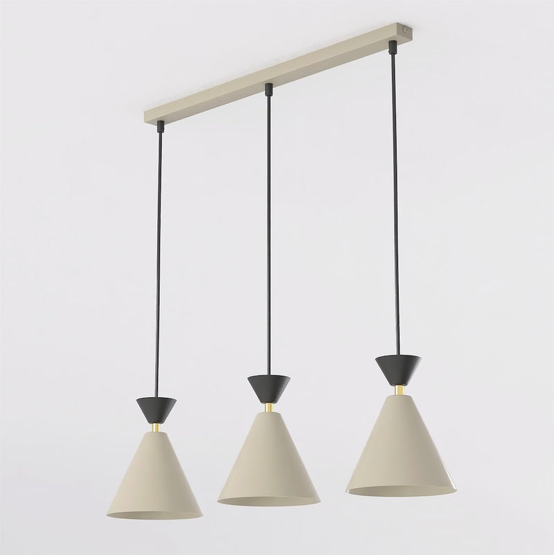 Suspension Klever 3 lumières beige et noire, H 16 cm