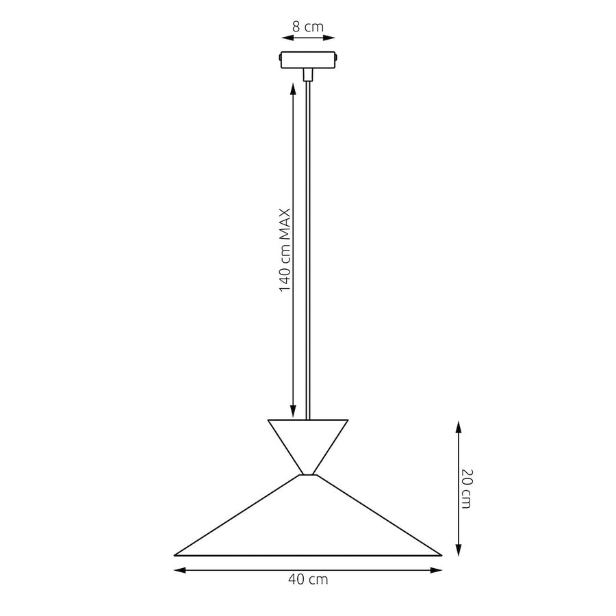 Schéma technique coté du luminaire avec diamètre et hauteur de câble