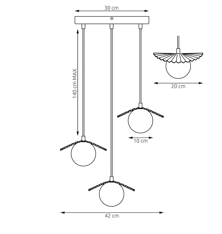 Suspension Flora 3 lumières noire, verre blanc