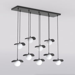 Suspension Flora 9 lumières noire, verre blanc