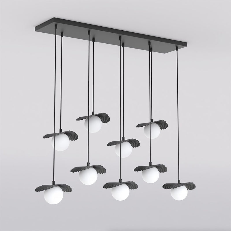 Suspension Flora 9 lumières noire, verre blanc