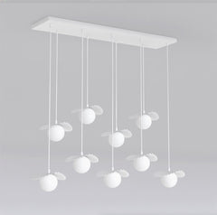 Suspension Flora 9 lumières blanche, verre blanc