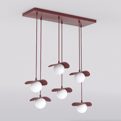Suspension Flora 6 lumières bordeaux, verre blanc
