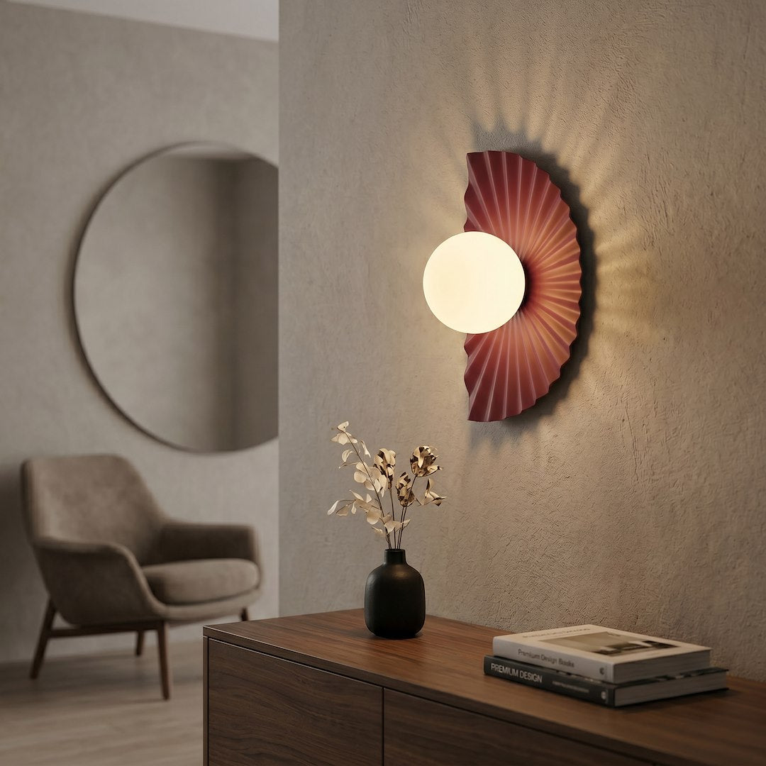 Applique murale Flora bordeaux, verre blanc
