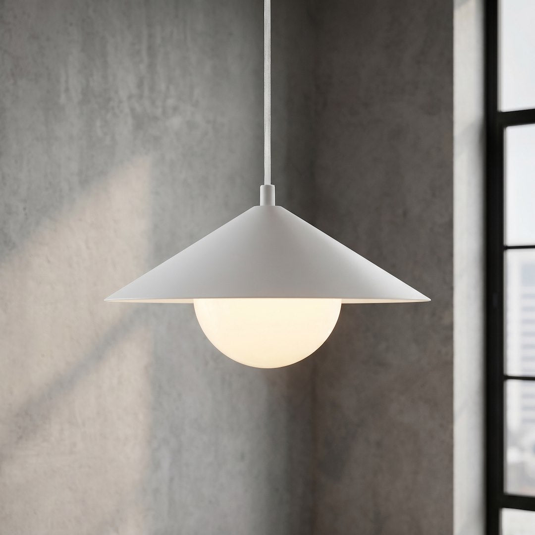 Suspension Mono blanche, verre blanc, H 30 cm