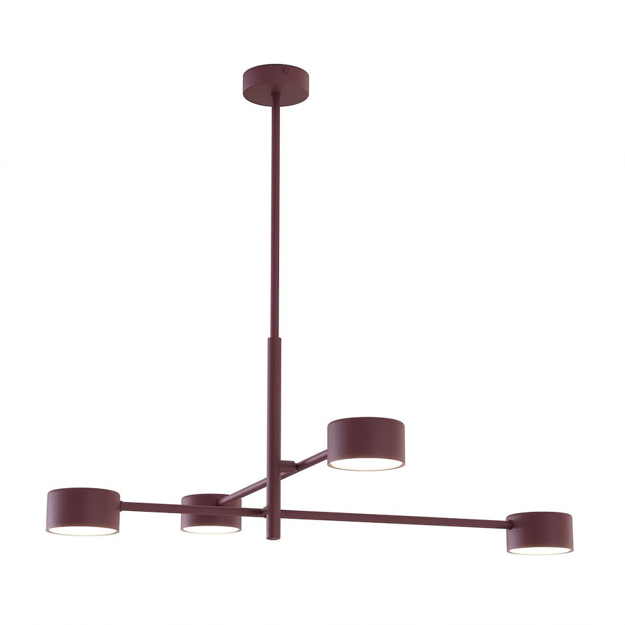 Vue de produit de face du luminaire bordeaux avec ses quatre bras croisés
