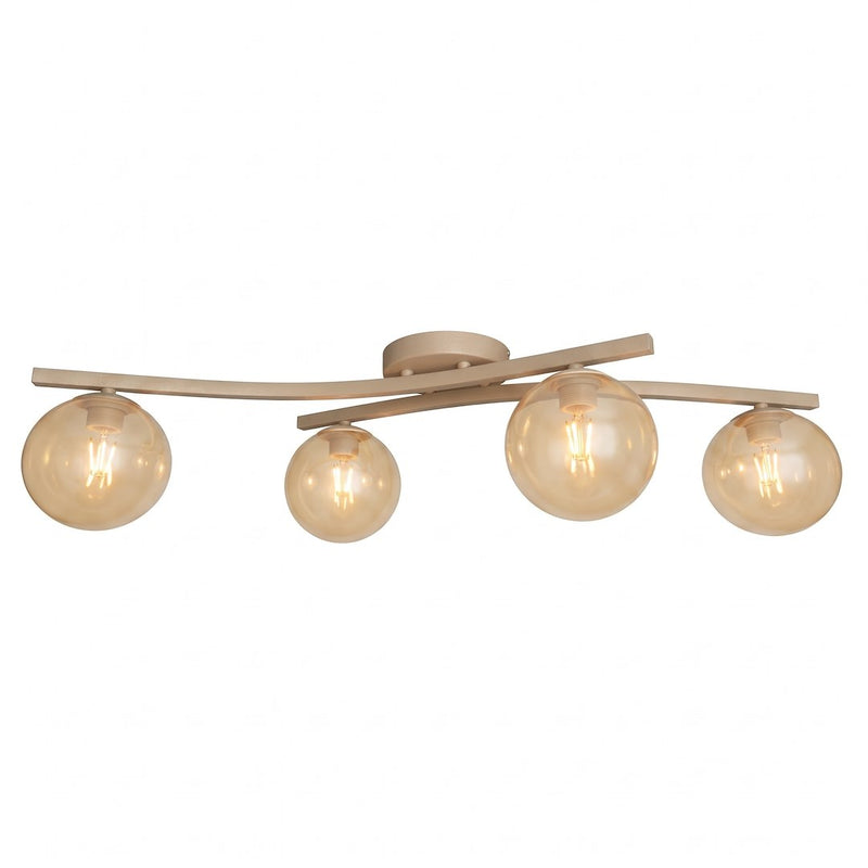 Plafonnier Opus 4 lumières beige, verre ambré