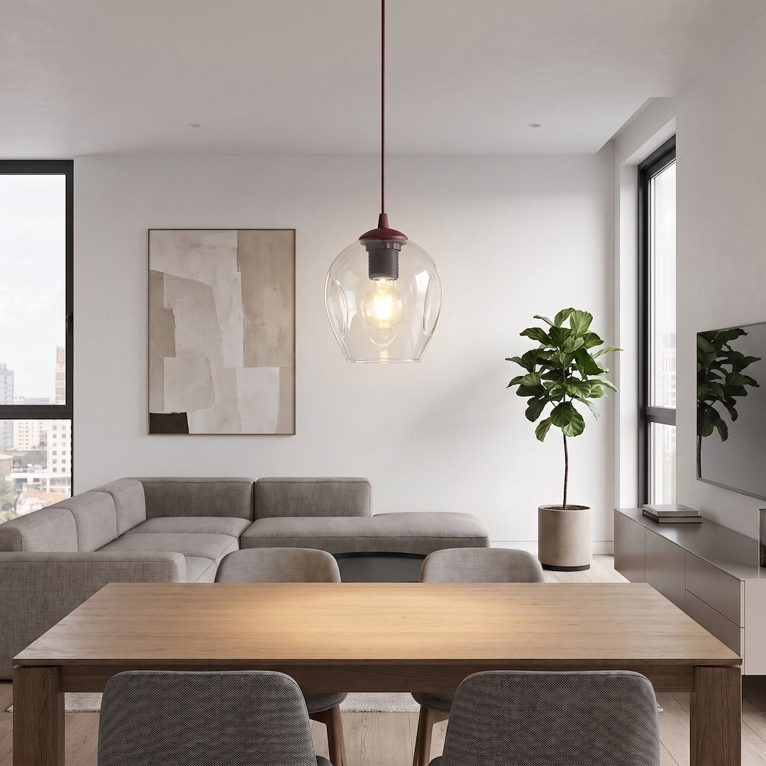 Suspension Istar bordeaux, verre transparent