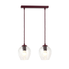 Suspension Istar 2 lumières bordeaux, verre transparent