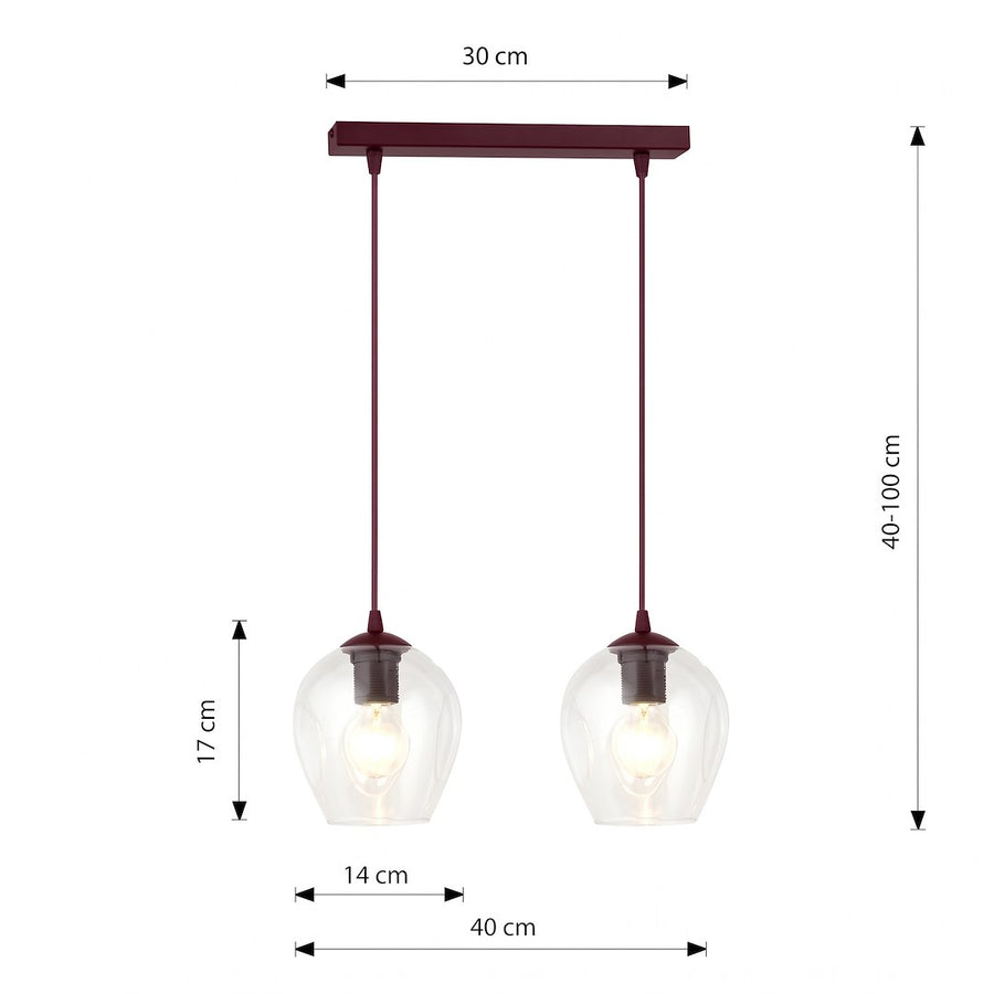 Schéma coté du luminaire avec largeur 30 cm, hauteur réglable 40 à 100 cm