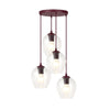Suspension Istar 4 lumières bordeaux, verre transparent