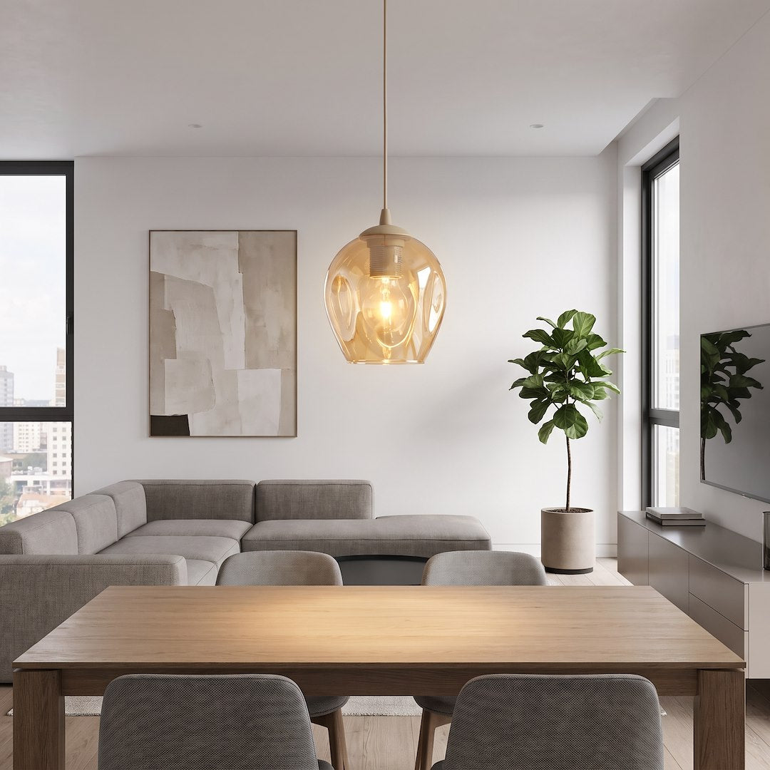 Suspension Istar beige, verre ambré