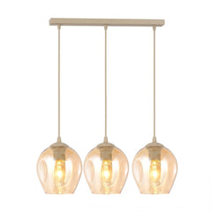 Suspension Istar 3 lumières beige, verre ambré, H 14 cm