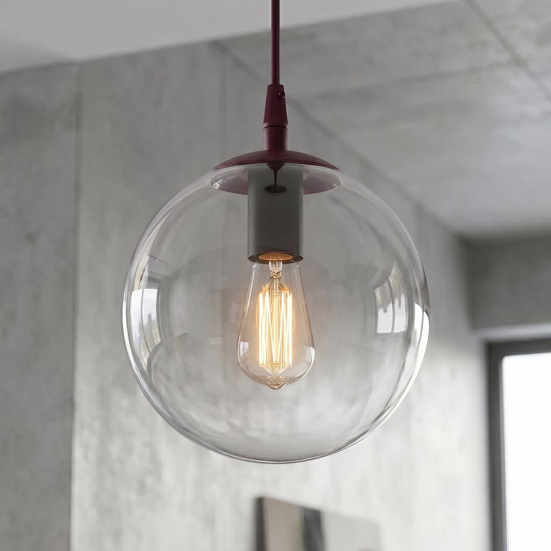 Suspension Cosmo bordeaux, verre transparent