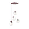 Suspension Cosmo 4 lumières bordeaux, verre transparent