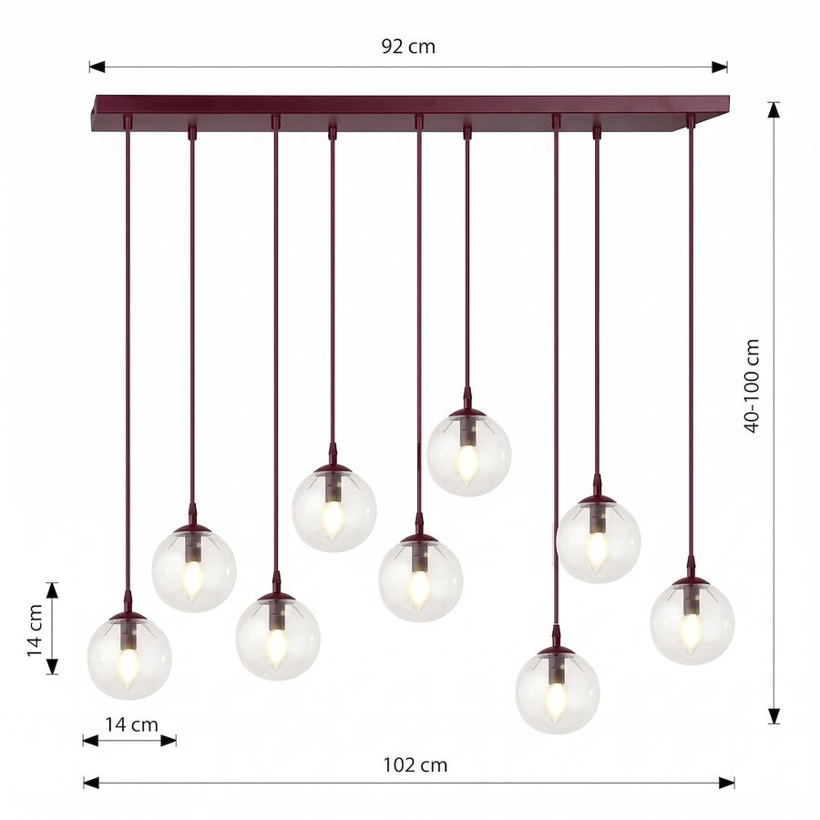 Schéma coté du luminaire avec les mesures de largeur, hauteur et profondeur.