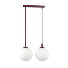 Suspension Cosmo 2 lumières bordeaux, verre blanc