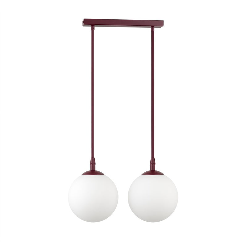 Suspension Cosmo 2 lumières bordeaux, verre blanc