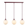 Suspension Cosmo 3 lumières bordeaux, verre blanc, H 14 cm