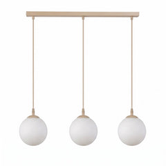 Suspension Cosmo 3 lumières beige, verre blanc, H 14 cm