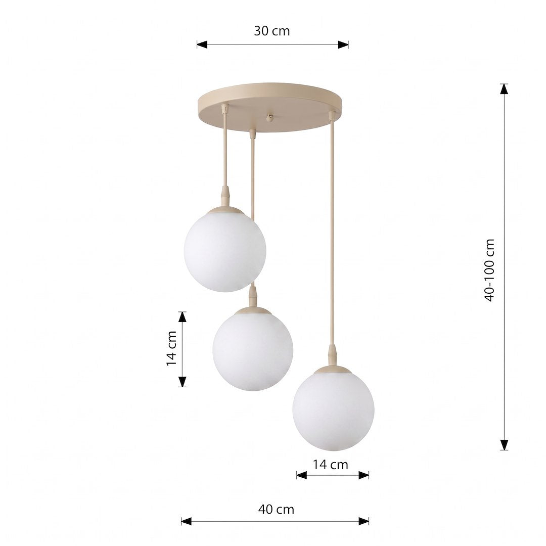 Suspension Cosmo 3 lumières beige, verre blanc