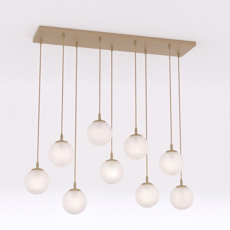 Suspension Cosmo 9 lumières beige, verre blanc