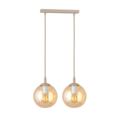 Suspension Cosmo 2 lumières beige, verre ambré