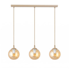 Suspension Cosmo 3 lumières beige, verre ambré, H 14 cm