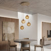 Suspension Cosmo 4 lumières beige, verre ambré