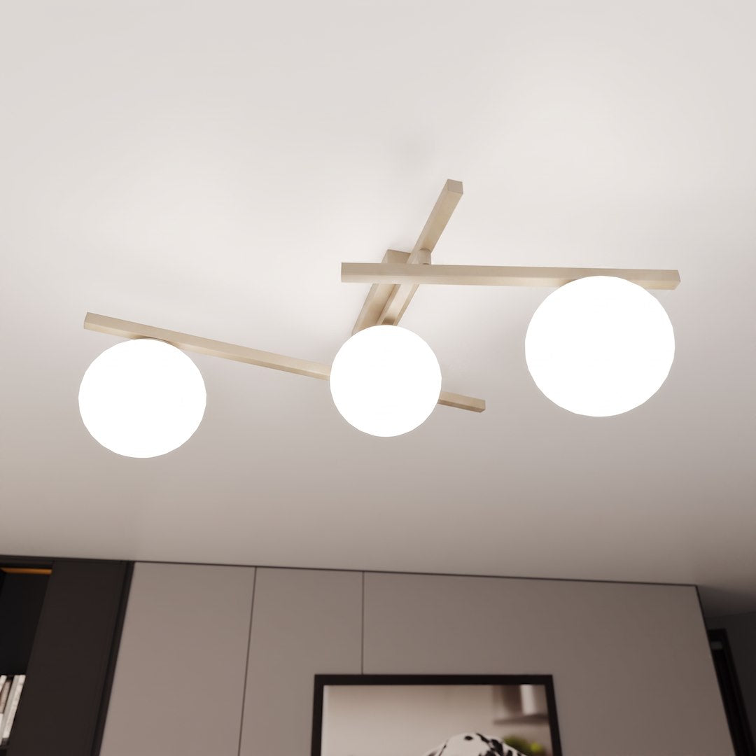 Plafonnier Smart 3 lumières beige, verre blanc
