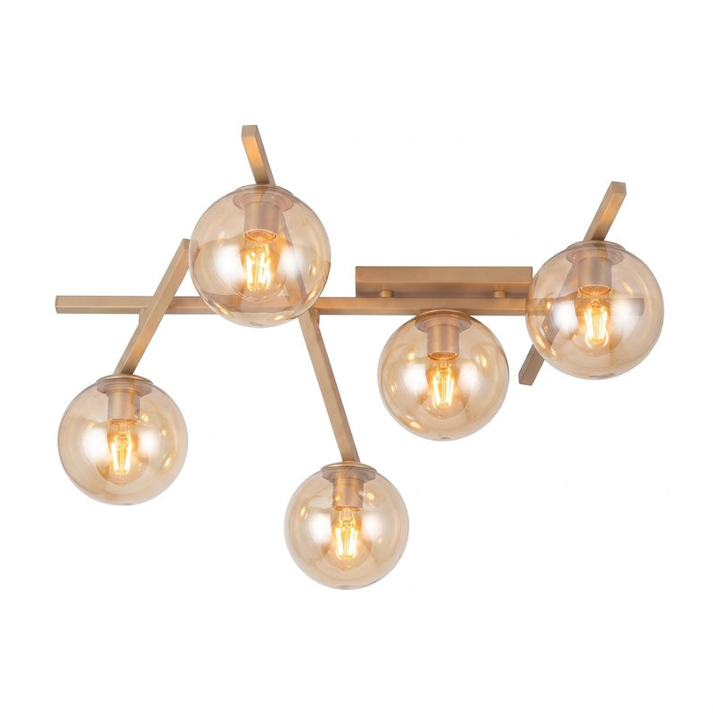 Plafonnier Smart 5 lumières beige, verre ambré