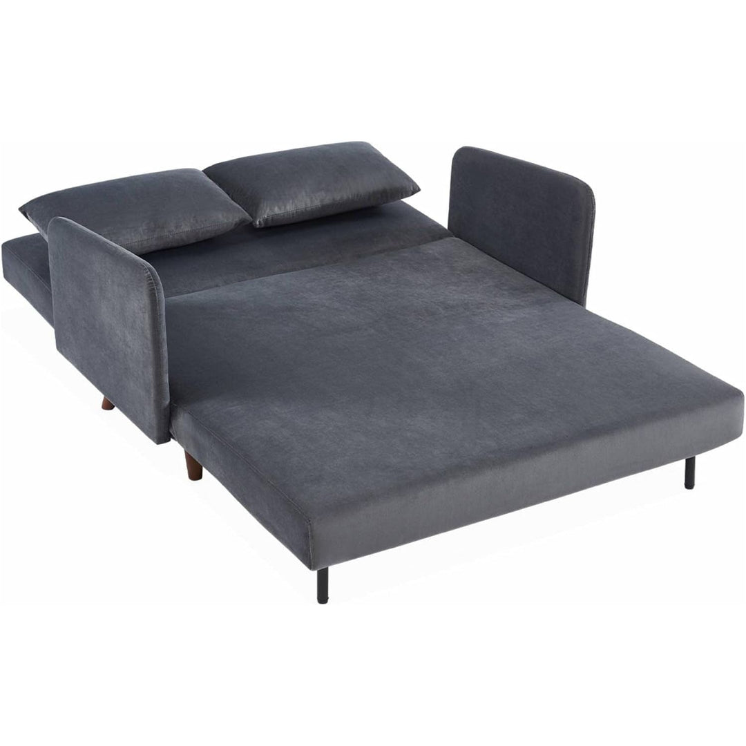 Alice'S Home - Canapé Convertible En Velours - Panam - 2 Places Scandinave. Pieds Bois Foncé. Gris Foncé. Banquette. Dossier Inclinable | Designix -     - https://designix.fr/