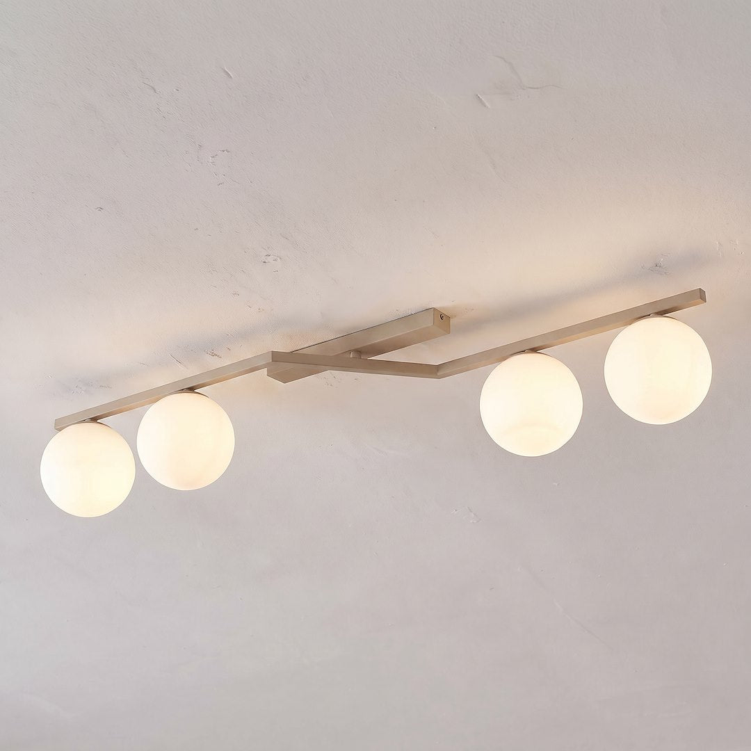 Plafonnier Naton 4 lumières beige, verre blanc