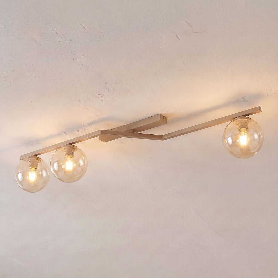 Plafonnier Naton 3 lumières beige, verre ambré