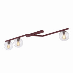Plafonnier Naton 3 lumières bordeaux, verre transparent