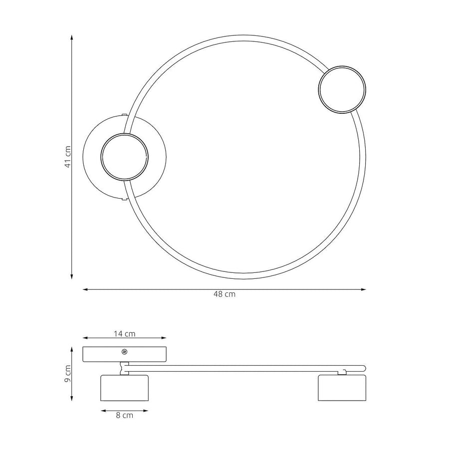 Schéma technique coté, dimensions 48 cm de large et 41 cm de haut
