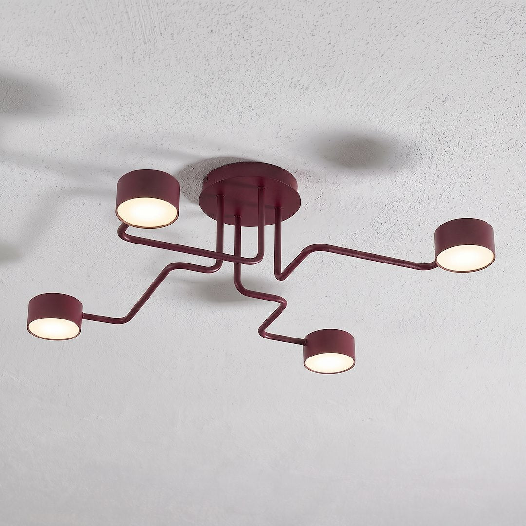 Plafonnier Kurage 4 lumières bordeaux