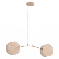 Suspension Motif 2 lumières beige, tissu rotin