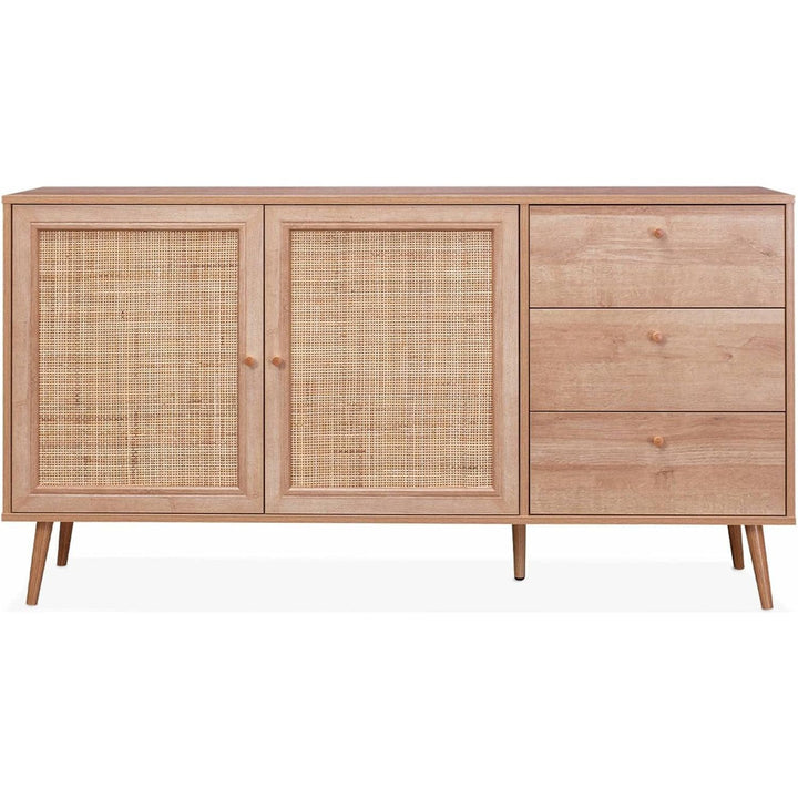 Alice'S Home - Buffet De Rangement Naturel En Cannage 2 Portes 3 Tiroirs L150 X L39 X H79Cm - Bohème | Designix - Amazon    - https://designix.fr/