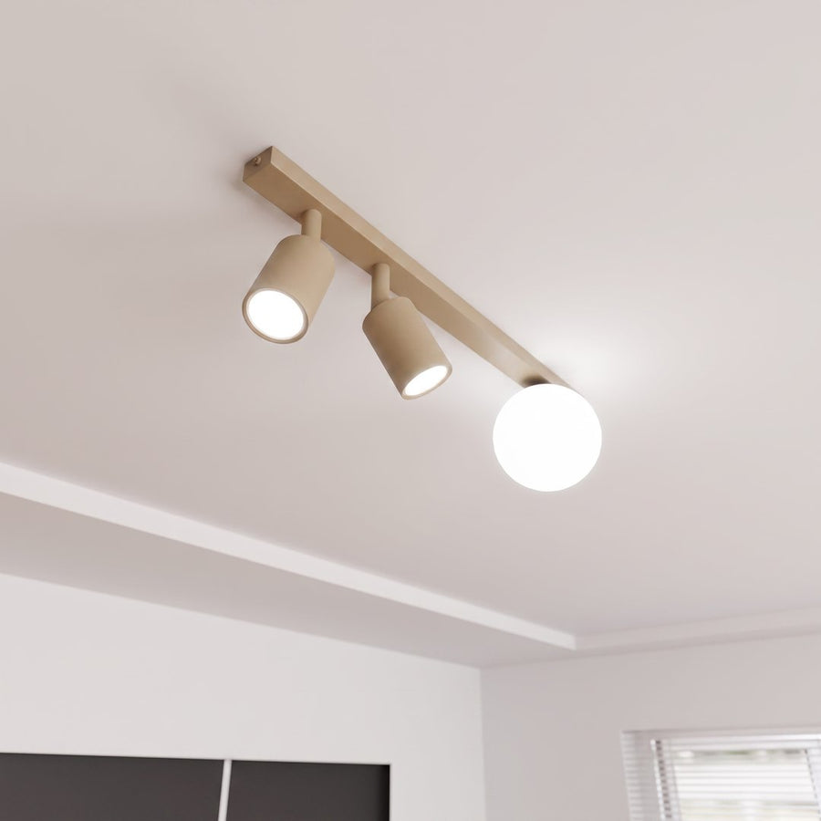 Vue en plafond montrant les deux spots dirigés vers le bas et la sphère.
