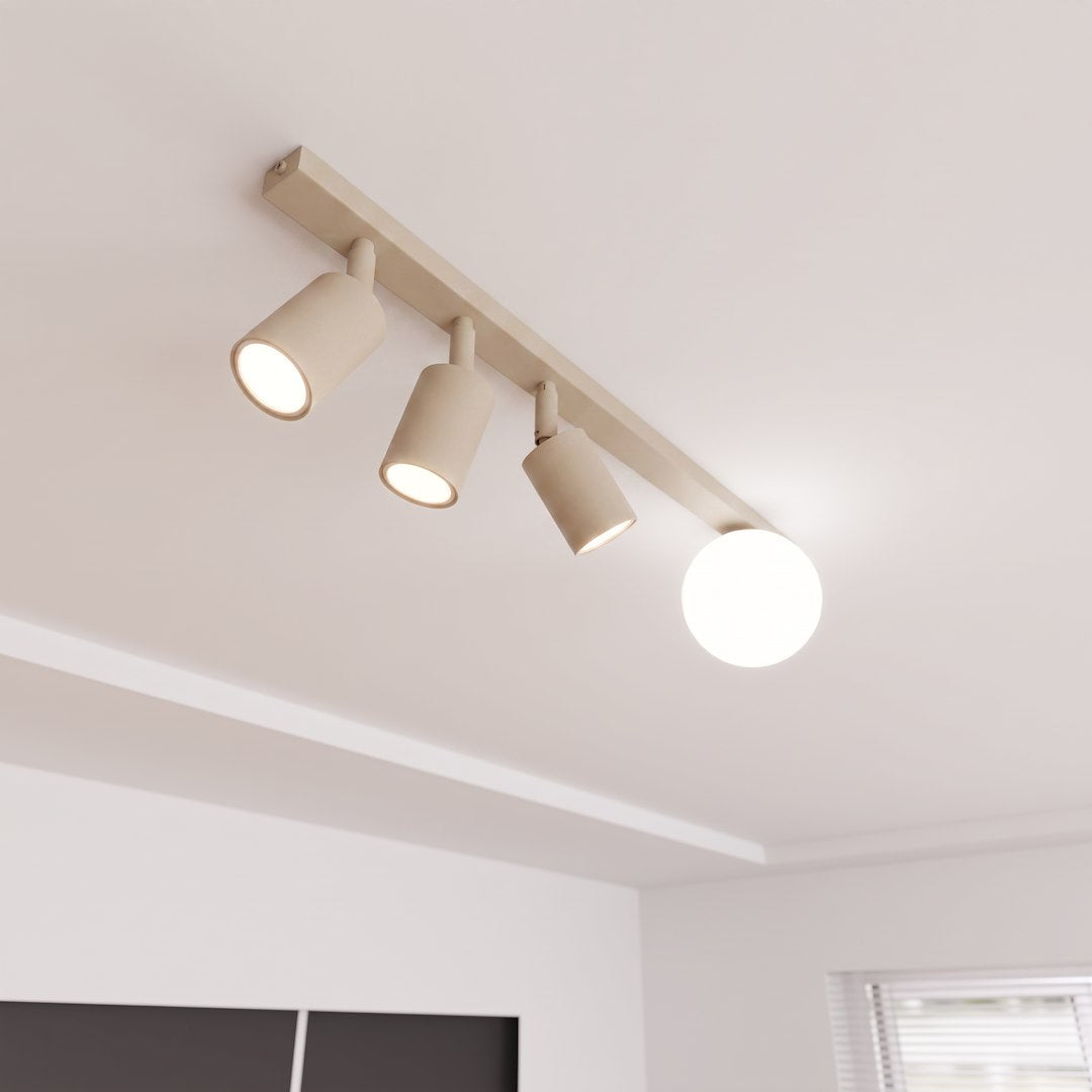 Plafonnier Baster 4 lumières beige, verre blanc