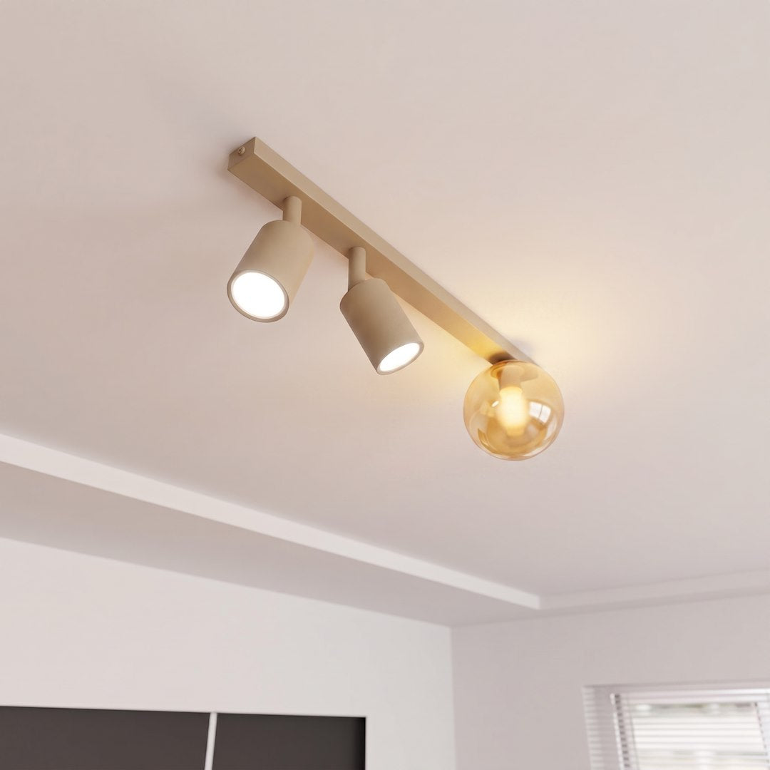 Plafonnier Baster 3 lumières beige, verre ambré