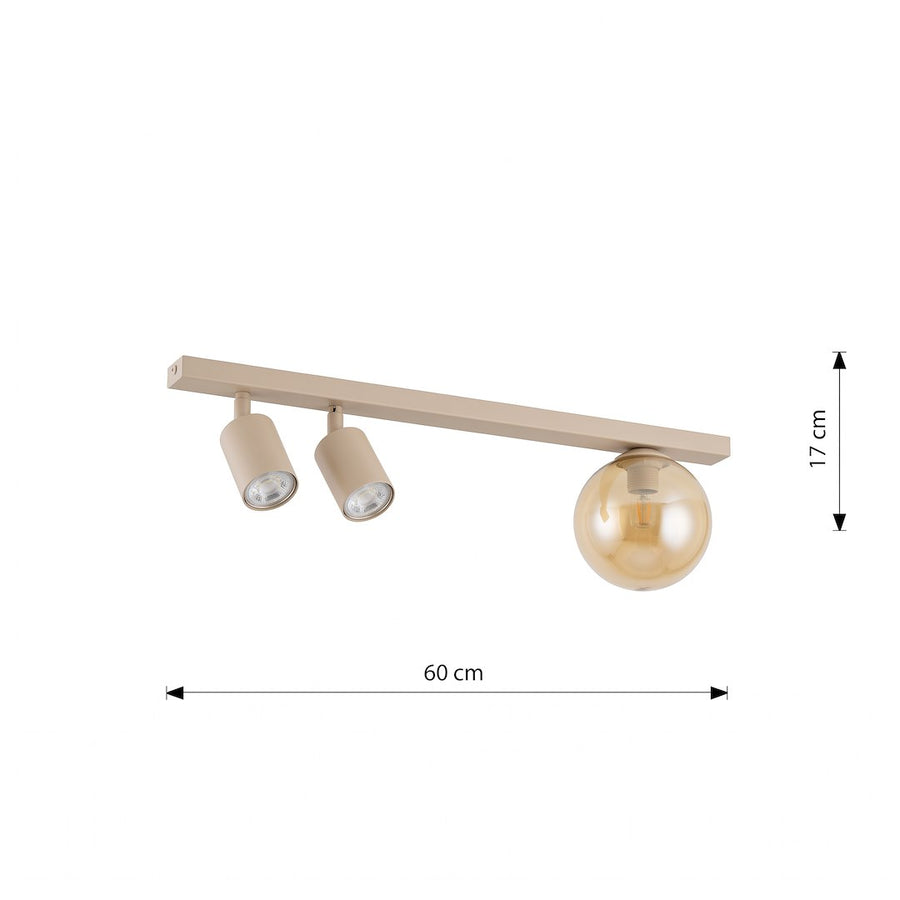 Schéma de dimensions du plafonnier beige, largeur 60 cm et hauteur 17 cm.