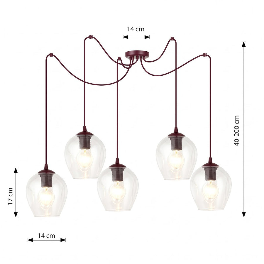 Schéma de dimensions indiquant hauteur réglable et diamètre des diffuseurs en verre