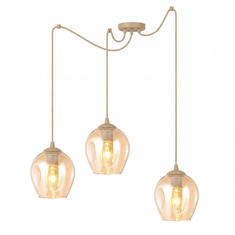 Suspension Level 3 lumières beige, verre ambré